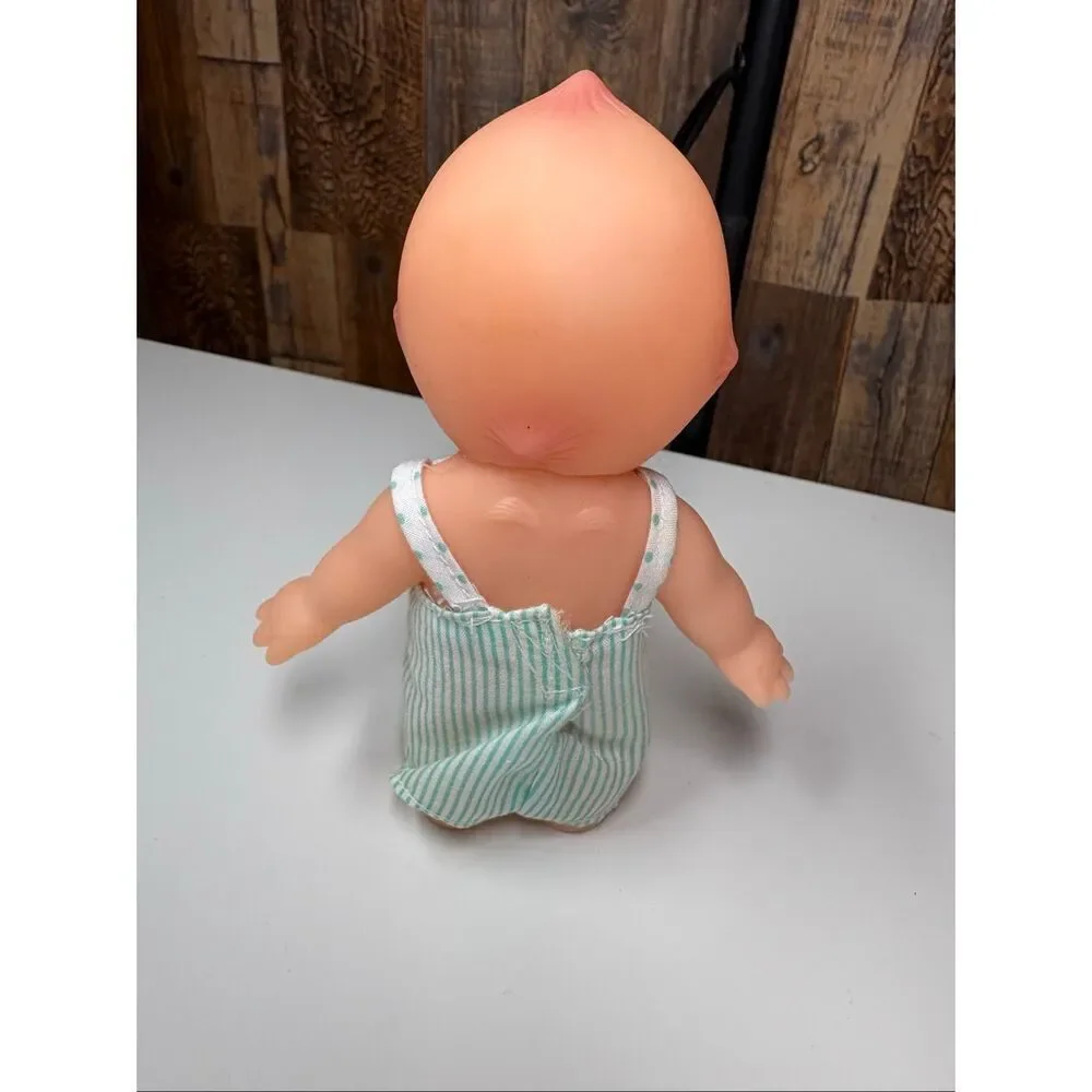 Vintage Kewpie Style Baby Doll Hong Kong Blue Eyes, blue overalls